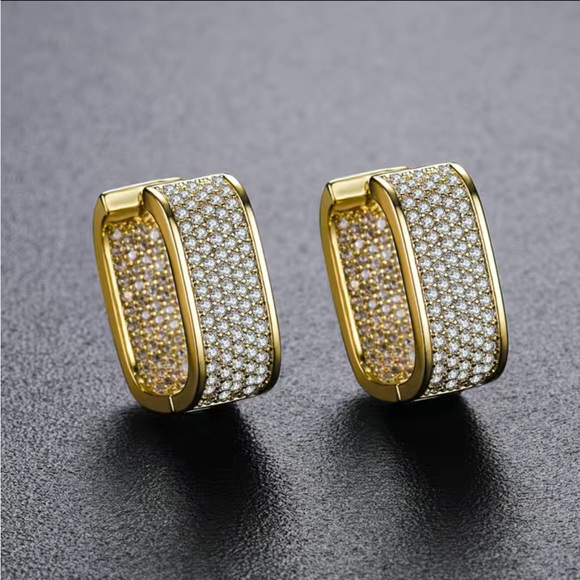 Jewelry - New Luxury 14K Gold Plated Cubic Zirconia Cuff  Hoop Earrings